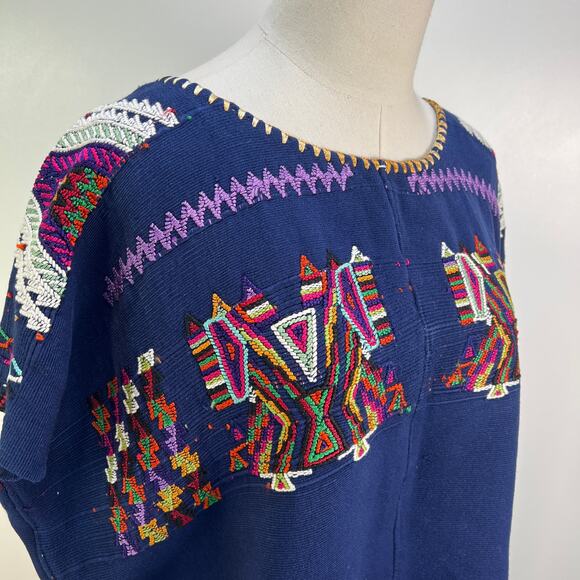 Handmade Woven Guatemalan Chajul Huipil Top Blue - Picture 2 of 8